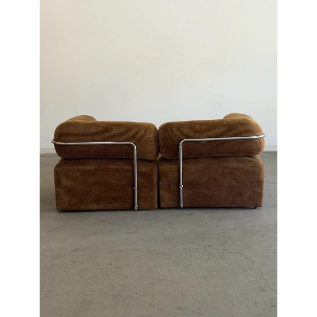 Vintage Chrome and Corduroy Loveseat For Sale - Image 9 of 11