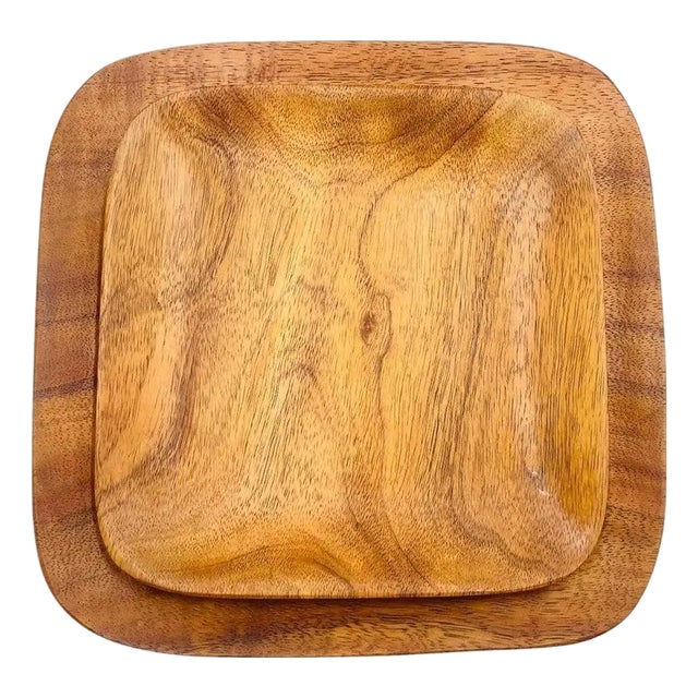 1960s Signed Blair Hawaii Koa Wood Serving Trays, Handcrafted American Modern Pair For Sale