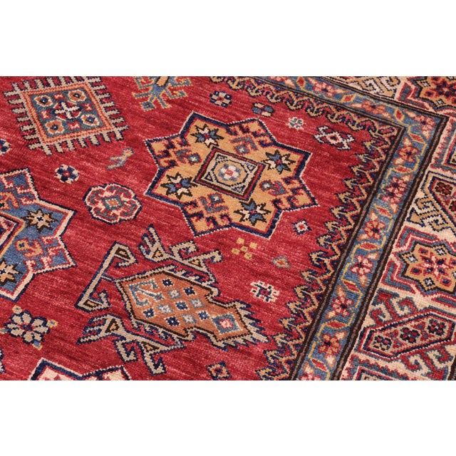 Shabby Chic Super Kazak Red/Tan Wool Rug - 4'10'' X 6'7'' For Sale - Image 4 of 10