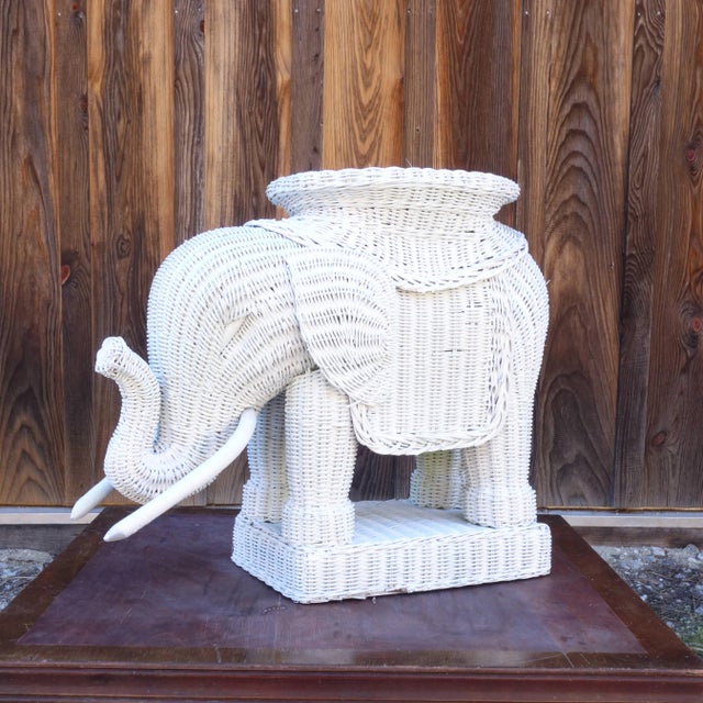 Mid 20th Century White Wicker Elephant Side Table or Plant Stand Chairish