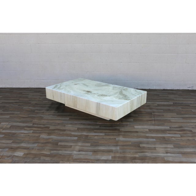 Ivory Vintage 1970s Italian Faux Marble Coffee Table | Willy Rizzo Mid-Century Modern For Sale - Image 8 of 18