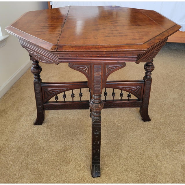 Late 19th Century 1880s Eastlake Octagonal Burlwood Gaming Table For Sale - Image 5 of 17