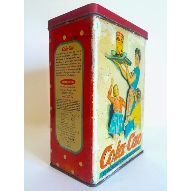 Vintage 1950's Mid Century Spain " Cola - Cao " Lithograph Print Advertising Tin Metal Box For Sale In Kansas City - Image 6 of 13