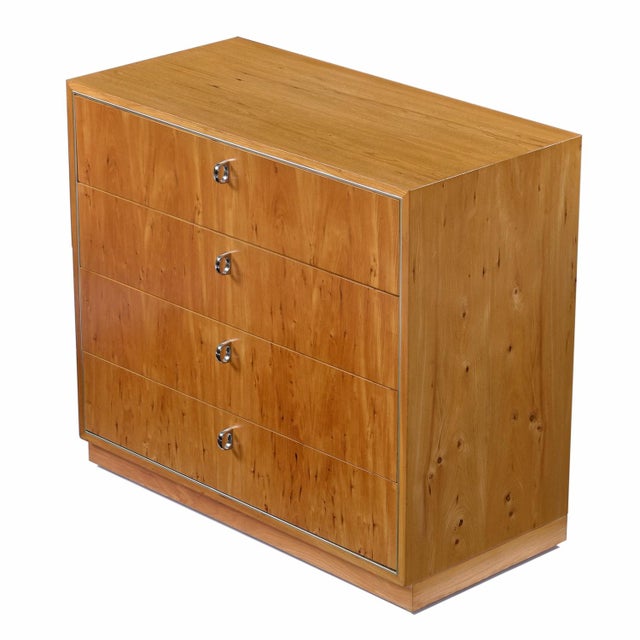 John Stuart 1970s 3 Drawer Hickory Bachelor's Chest With Chrome Pulls For Sale - Image 6 of 14