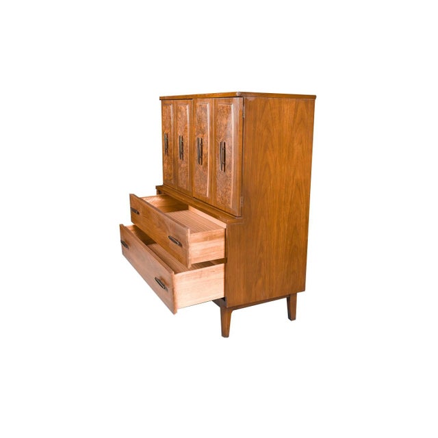 Mid-Century Modern Mid-Century Burlwood Tallboy Dresser Lenoir Furniture For Sale - Image 3 of 8