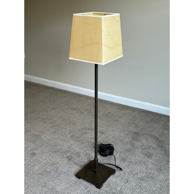Late 20th Century Minimalist Adjustable Bronze Floor Lamp With Parchment Shade For Sale - Image 4 of 8