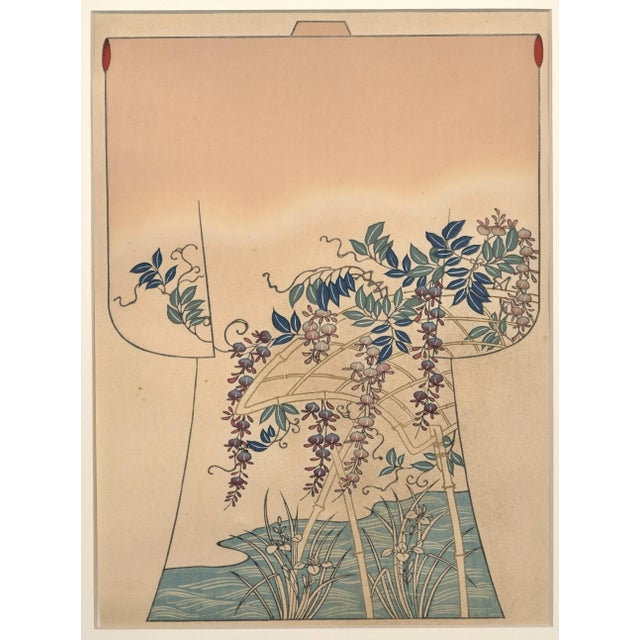 1920s Matted 1927 Asian Japanese Kimono Fashion Design Woodblock For Sale - Image 5 of 5