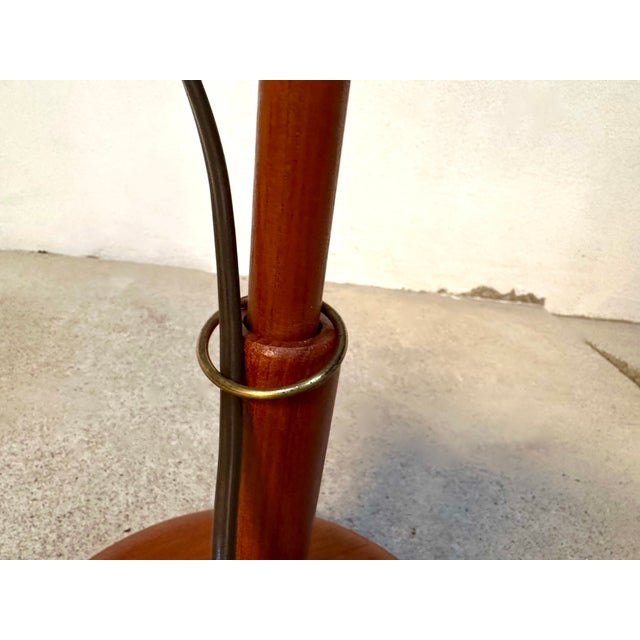Large Height-Adjustable Teak Floor Lamp with Brass Details and Wool Lampshade from Temde Leuchten, 1960s For Sale - Image 18 of 18