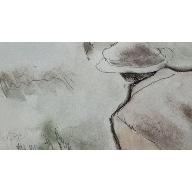 Original 1940 work by George Biddle (1885–1973) titled Milam Square, San Antonio, executed in pen, ink, and watercolor on...