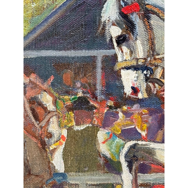 Textile Vintage Painting on Canvas of Hungarian Horse Race- Signed For Sale - Image 7 of 14