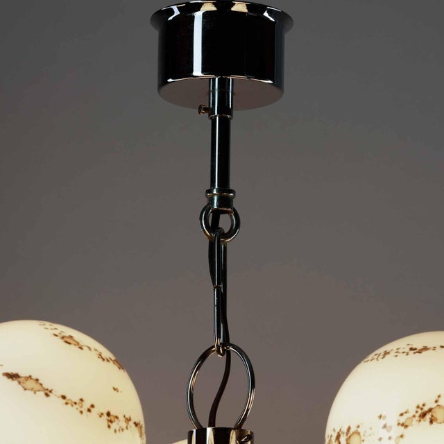 Silver 5-Light Chandelier in Chrome with Hand-Painted Glass Lamp Shades by Gaetano Sciolari, Italy, 1960s For Sale - Image 8 of 13