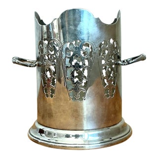 Vintage English Pierced Silver Plate Wine Holder For Sale