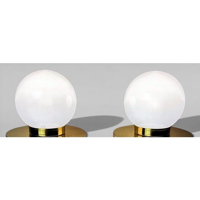 Vintage Pair of Italian Lamps With Brass Bases and Opal Glass Shades For Sale - Image 4 of 16