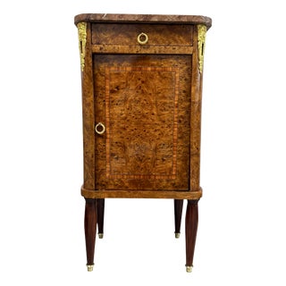 Antique French Empire Cabinet in Burl Walnut with Pink Marble Top and Gilt Bronze Decoration, France, 1900s For Sale