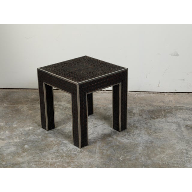 Metal Vintage Italian Midcentury Faux Alligator Side Table with Metal Accents For Sale - Image 7 of 10