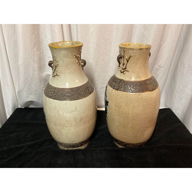 Ceramic Antique 1800s Chinese Blue & White Vases W/Crackle Glaze - A Pair For Sale - Image 7 of 12