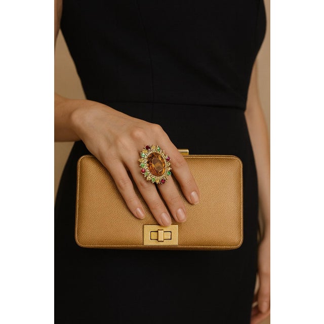 Bochic "Orient" Vintage Citrine, Peridot & Diamond Ring Set In 18K Gold & Silver For Sale - Image 15 of 18