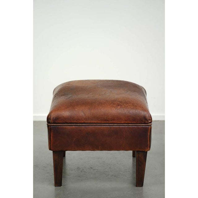 Vintage Brown Ottoman in Sheepskin Leather For Sale - Image 3 of 11