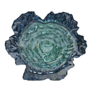 Vintage Aqua Blue Glass Decorative Centerpiece Bowl – Elegant Table Décor For Sale