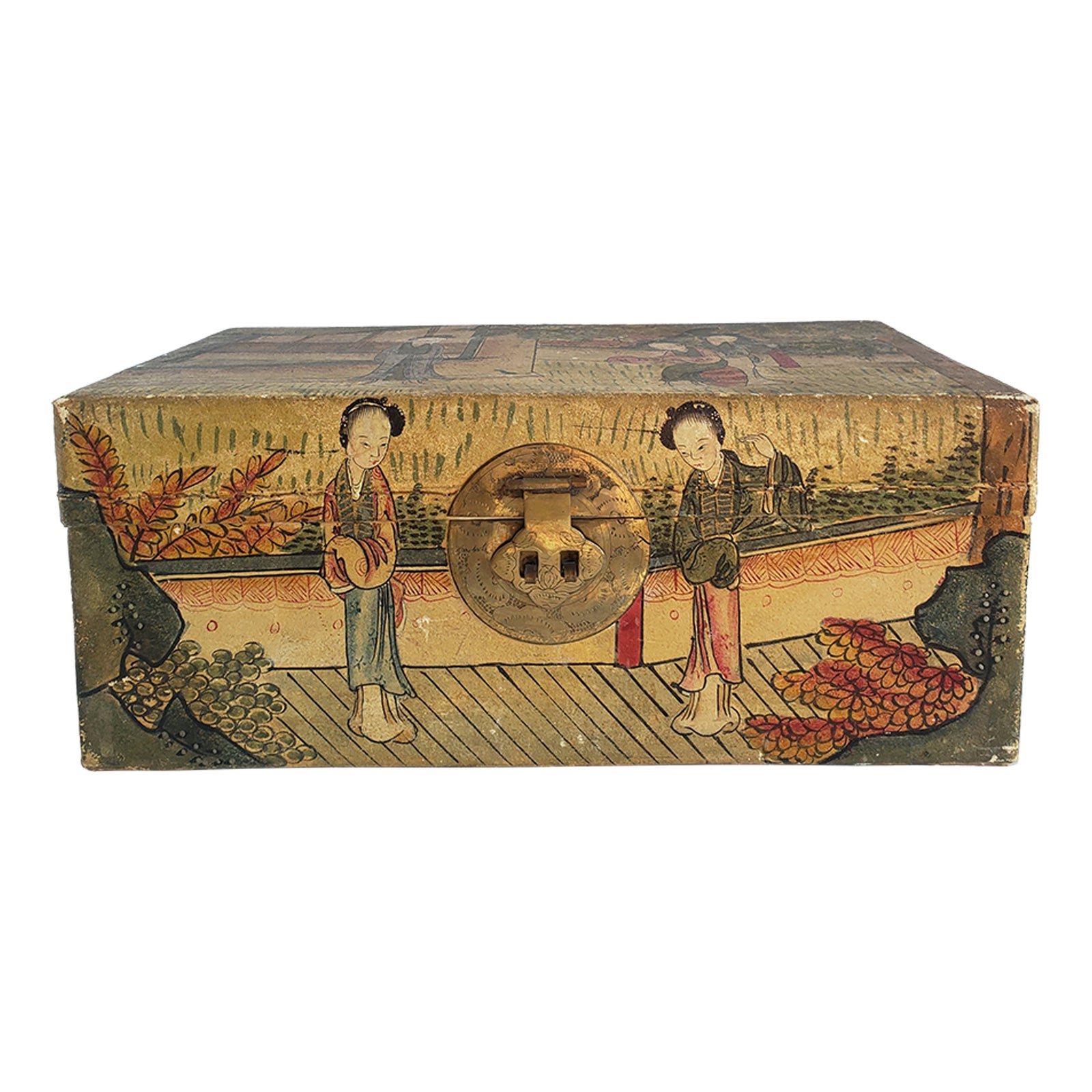 Antique Chinese Handpainted Pigskin Leather Box Chairish