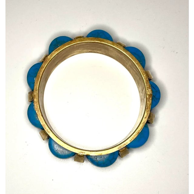 Native American 1970s Vintage Turquoise and Brass Chunky Bangle For Sale - Image 3 of 3