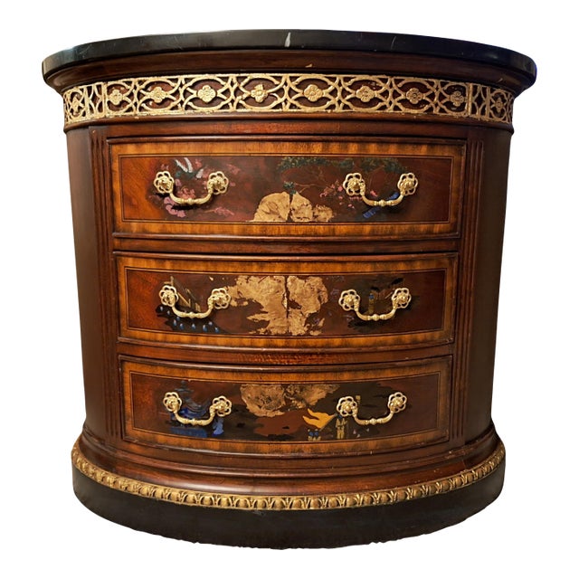Mid 19th Century Imperial Garden Chest | Hand-Painted Chinoiserie Marble Top Dresser For Sale