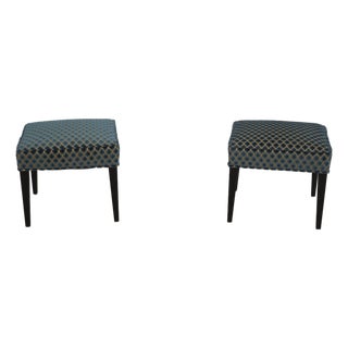 Pair Modern Design Ebony Leg Upholstered Ottoman Stools For Sale