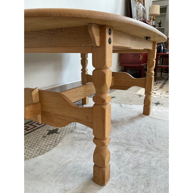 Brown 1970s Danish Brutalist Extendable Oak Dining Table in the Style of Henning Kjærnulf For Sale - Image 8 of 16