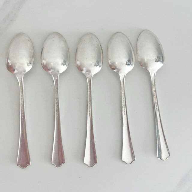 Set of 5 silverplated demitasse spoons, small size good for coffee or tea, marked “Lady Betty Silver Plate” on back....