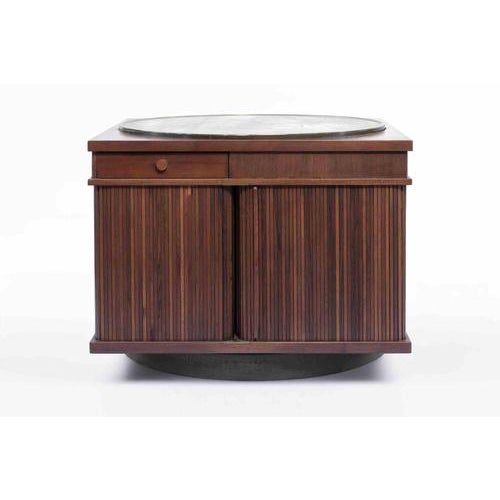 Rotating Storage Unit Manufactured by Bernini, Italy, circa 1960s Mahogany, brass, and glass. This refined rotating...