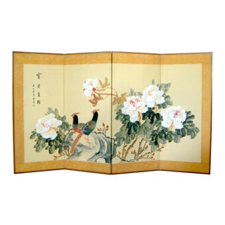 Oriental Silk Screen with Chrysanthumums For Sale