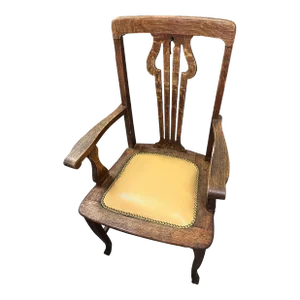Antique English Liberty and Wyburd Attributed Arts & Crafts Quarter Sawn Oak Arm Chair With New Leather Seat Upholstery