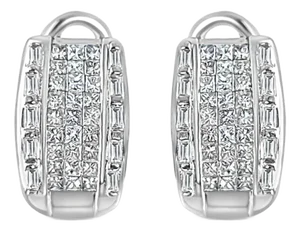 Princess & Baguette Diamond Omega Clip-On Earrings, 2 Pieces