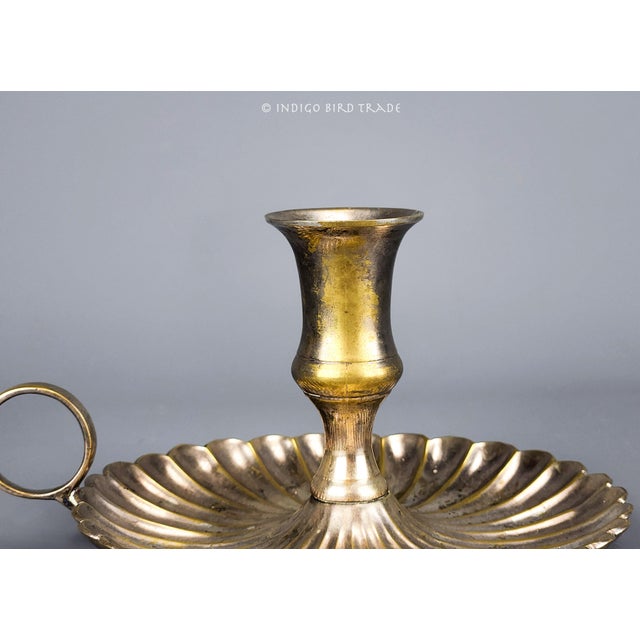 Vintage Large Silver Plated Brass Scalloped Clam Shell Candlesticks - Set of 2 For Sale - Image 4 of 6