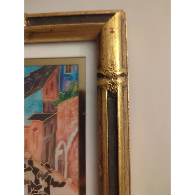 Late 20th Century Painting on Silk Signed by Lavi Zion "Simhat Torah Dancing Hassidim" 8.25"x6.25" For Sale - Image 14 of 17