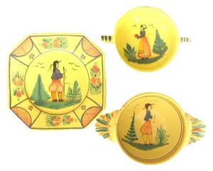Vintage French Soleil Yellow Quimper Collection, Set of 3