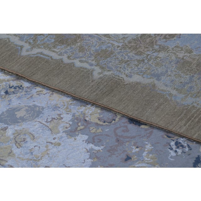 Rug & Kilim’s Distressed Modern Runner With Abstract Florals in Muted Blue & Green For Sale - Image 10 of 10