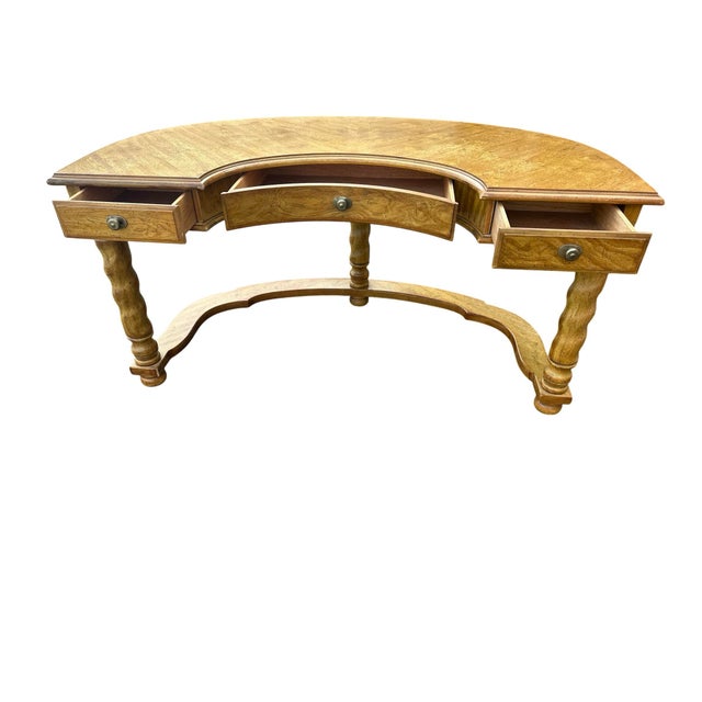 Drexel Vintage Solid Oak Demilune Executive Desk - Circa Mid to Late 20th Century For Sale - Image 10 of 12
