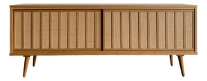 White Oak and Cane Credenza Angled Legs