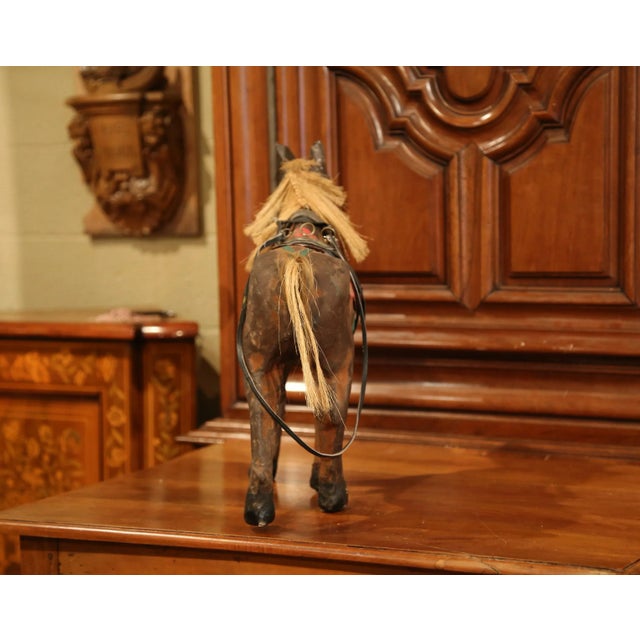 Brown 19th Century French Leather and Papier Mâché Horse Sculpture With Horsehair Mane For Sale - Image 8 of 10