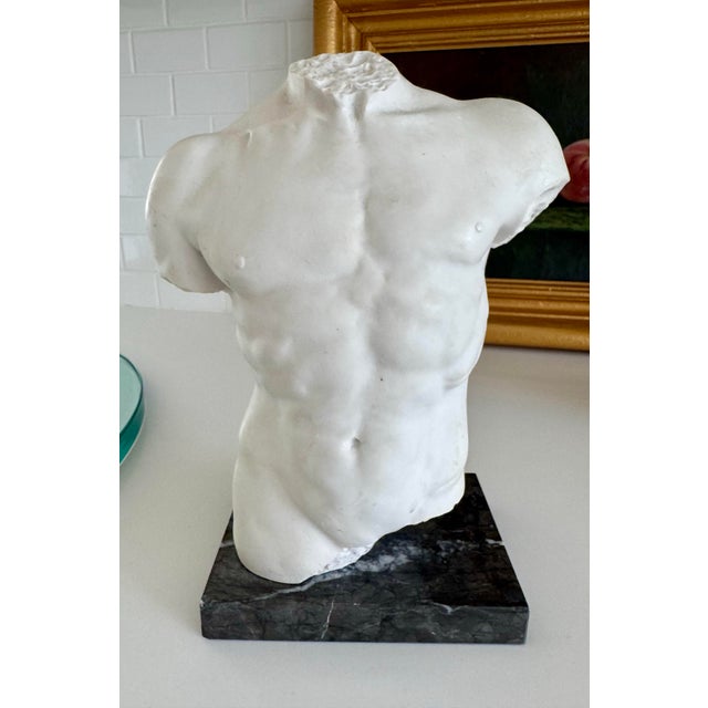 A mid-20th-century Italian cold-cast sculpture of a male athletic torso in the Neoclassical style, modeled after the...