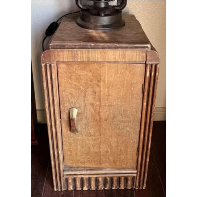 Thank you for your interest in our Antique Art Deco End Table / Side Table / Nightstand / Cabinet in (Walnut?) Wood with...