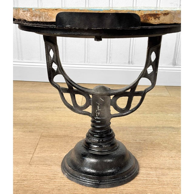 Black Antique Arts & Crafts Floral Birds of Paradise Glazed Round Garden Table For Sale - Image 8 of 10