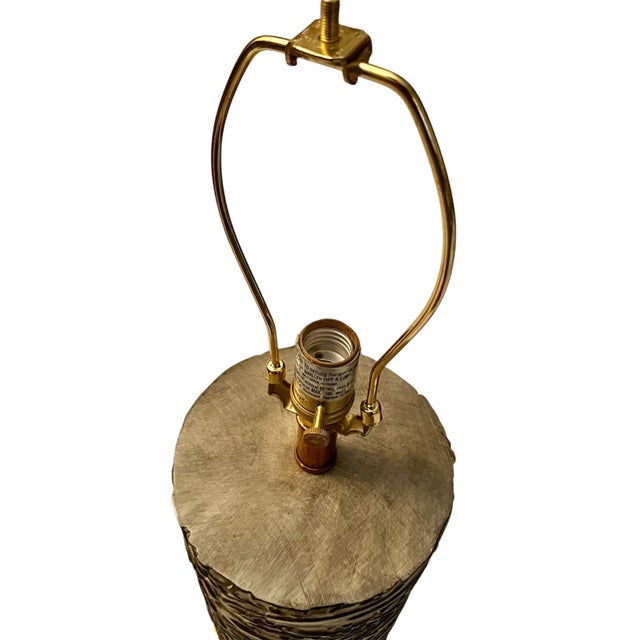 Contemporary Pair of Lamps Circa 2000s Swirled Carved Design in Dark Green Cylindrical Textured Surface With Gold Leaf Base For Sale - Image 9 of 12