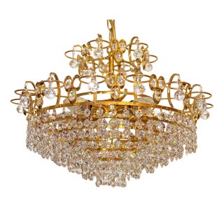 Brass and Lead Crystal 5-Light Chandelier by Joska Bodenmais, 1970s For Sale