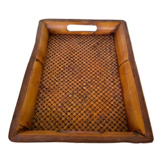 Large Vintage Bamboo Tiki Tray With Cane For Sale
