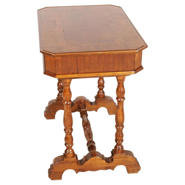 Italian Walnut Writing Table with Inlay and Drawer from Bassanos Ebanistery, Asolo, 1850 For Sale - Image 3 of 6