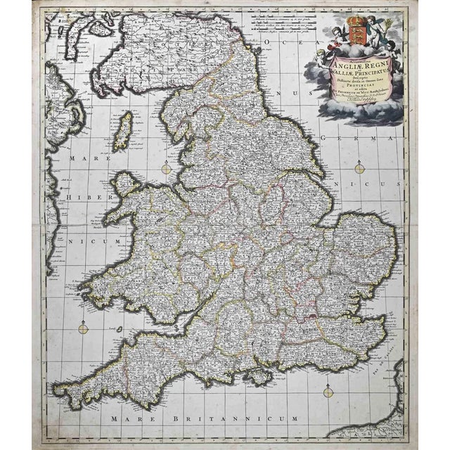 Accuratissima Angliae Regni et Walliae. Map Etching by Frederick de Wit, 1680s For Sale