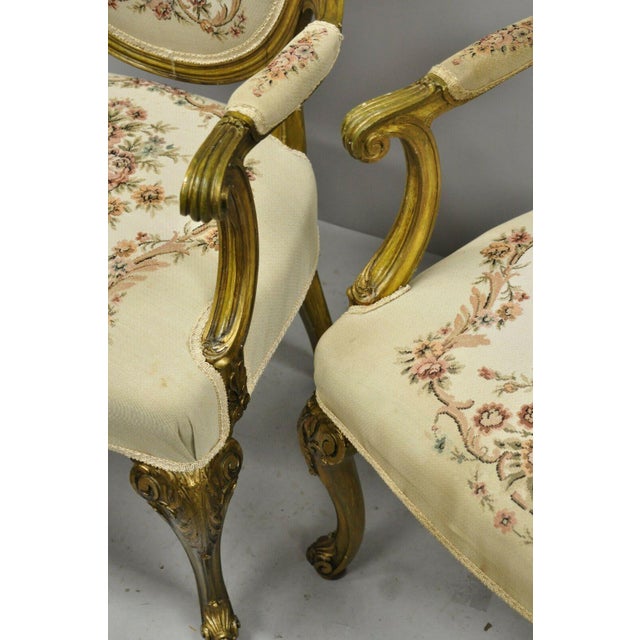 Early 20th Century French Louis XV Needlepoint Tapestry Fireside Arm