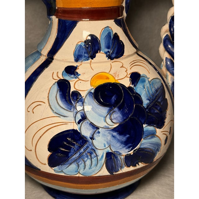 1970s Large Italian Hand-Painted Ceramic Pitcher, 1970s For Sale - Image 5 of 11